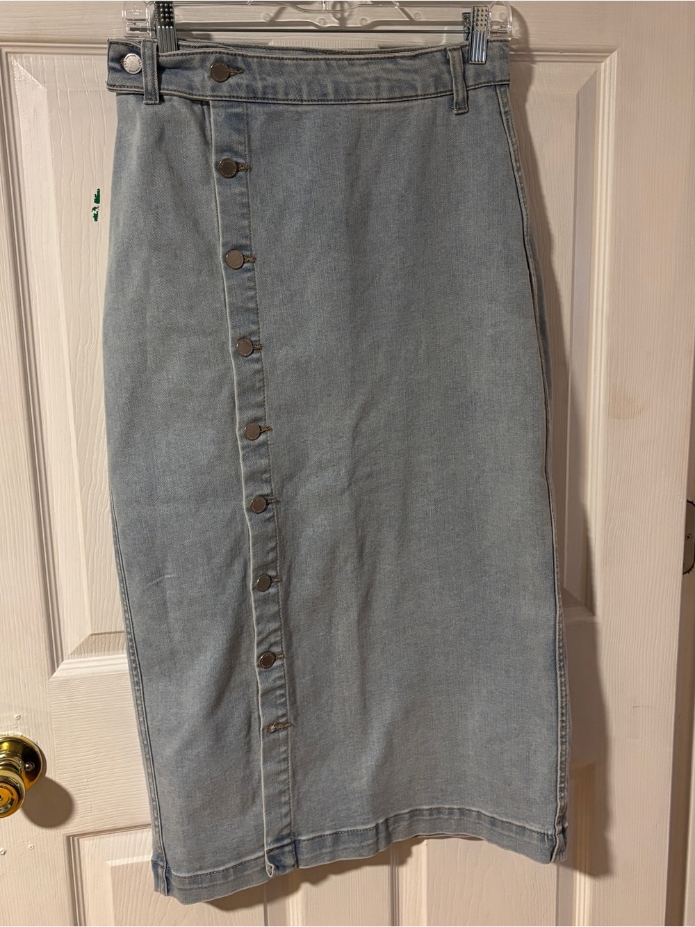 Oat New York Light Blue Button-Front Denim Midi Skirt